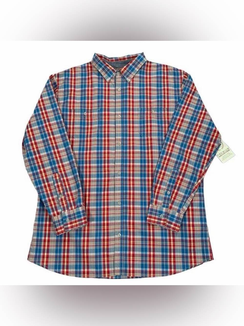 Men's Lee Premium Red Blue Yellow Multi Plaid Long Sleeve Button Up Shirt Sz XL